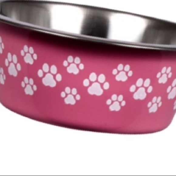 KENNEL CLUB Stainless Steel Pink Paw Prints Dog Pet Food Water Bowl - Picture 3 of 7